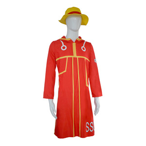 Disfraz de One Piece Luffy Egghead Island, traje rojo con capucha, sombrero y guantes para adultos, juego de rol - Product Image 3