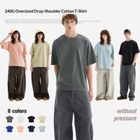 Zomer 240g Oversized T-shirt met lage schouderlijn, 100% katoen, effen vintage stijl, kleurvast, krimpvast, comfortabel, ademend, zacht, losvallend