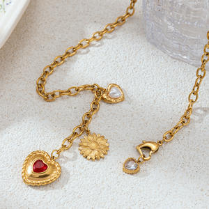 Conjunto de joyería de moda para mujer chapado en oro de acero inoxidable corazón collar y pendientes anillos conjunto <span class=keywords><strong>T197</strong></span> - Product Image 4