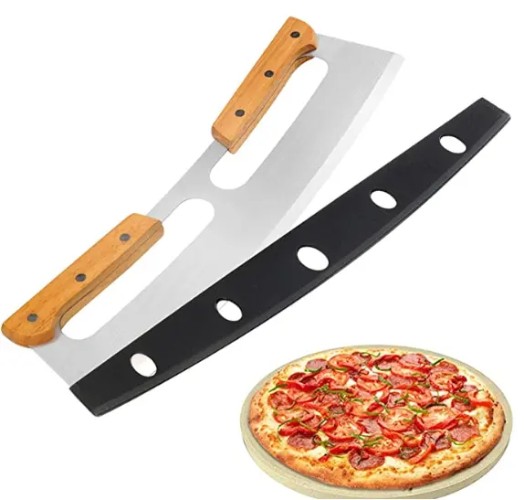 सुरक्षात्मक कवर के साथ उच्च गुणवत्ता वाले पिज्जा कटर रॉकर स्टेनलेस स्टील पिज्जा कटर स्लाइसर चाकू