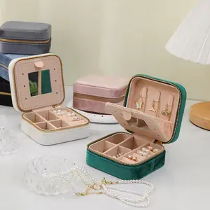 Venda quente caixa de viagem rosa mini caixa de jóias bonito couro armazenamento anel colar organizadores embalagem caixa de jóias de veludo
