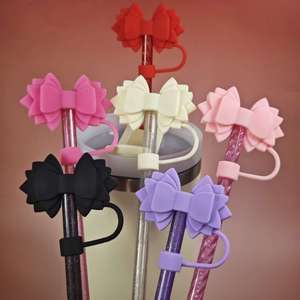 Capuchon de paille automatique en silicone mignon avec nœud de 10 mm, bouchon anti-fuite, accessoires pour gobelets et bouteilles, couvercle anti-poussière - Product Image 2