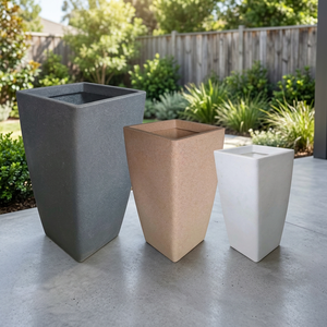 Pots à fleurs en plastique et grands bacs à plantes carrés pour utilisation au sol, intérieur/extérieur, aspect pierre - Product Image 2