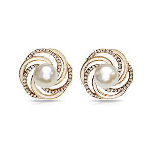 E4859 Pendientes de perlas chapados en oro blanco con diseño de flor de cristal para mujer, joyería clásica de boda - Product Image 1