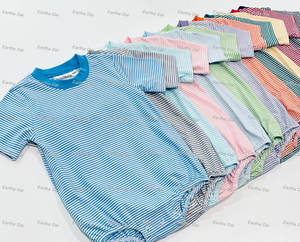Wholesale <strong>T</strong>-<strong>shirt</strong> Summer Flutter Sleeve Custom Cotton Mini Striped <strong>t</strong> <strong>Shirts</strong> High Quality Kids Girls Tshirts <strong>Easter</strong> - Product Image 4
