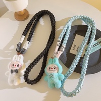 Cute White Labubu Doll Outdoor Travel Mobile Phone Straps Universal Female Accessories with Hanging Chain Lanyard Bag