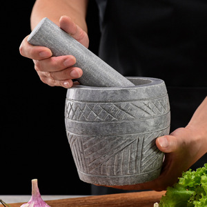 Stone Mortar And Pestle Hand Carved Durable Garlic Crusher Herb Grinder Manual Kitchen Tool - Product Image 3