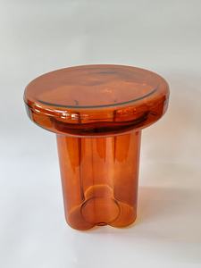 Diseño de flores Mesa auxiliar de cristal verde ámbar Mesa de comedor Terraza Balcón Muebles 55cm 38cm Combo de mesa de centro de café verde ámbar - Product Image 6