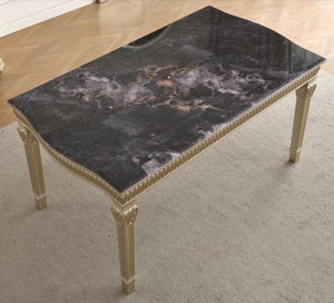 New Wooden Design Handmade Curved Luxury <b>Dining</b> Room Furniture Marble Stone <b>Top</b> Rectangle <b>Dining</b> <b>Table</b> Set - Product Image 5