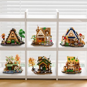 Blocs de construction ABS compatibles transfrontaliers pour la construction de maisons en plastique sur le thème de la forêt, de maisons <span class=keywords><strong>dans</strong></span> <span class=keywords><strong>les</strong></span> <span class=keywords><strong>arbres</strong></span> et de moulin à vent, <span class=keywords><strong>avec</strong></span> vue sur la rue, faits à la main - Product Image 3