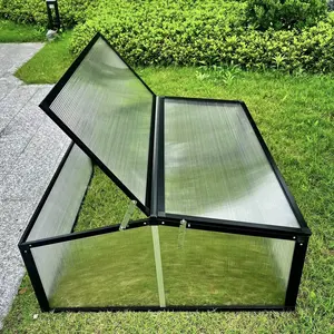 Paneles de policarbonato de doble puerta Pequeño jardín Casa verde Marco negro de aluminio Mini invernadero para el crecimiento de plantas de flores