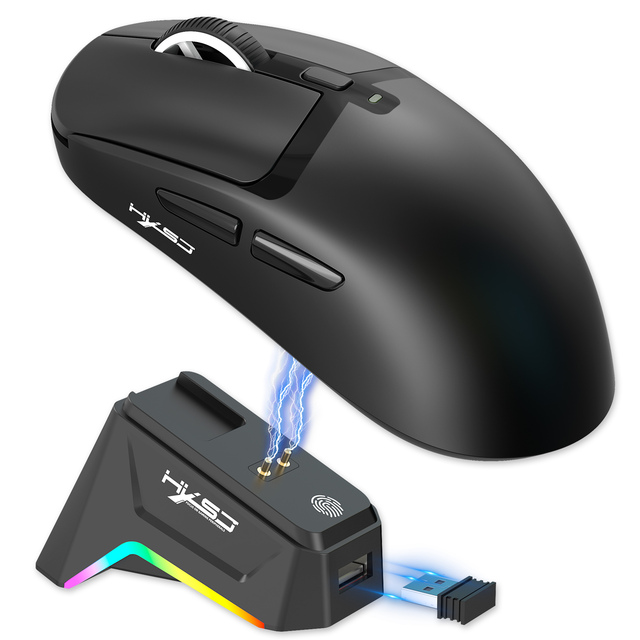 Hot Sale HXSJ T10 Optical Right 3-mode Lightweight Wireless RGB Backlit Ergonomic Gaming Mouse Charging Dock 6 Buttons