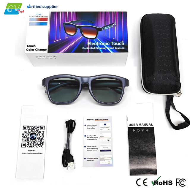 JS-22 PRO Electrochromic Smart Audio Glasses AI Translation Voice Assistant UV Protection Magnetic Charging AI Sunglasses