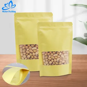 定制印刷可生物降解拉链咖啡豆茶食品包装直立袋牛皮纸袋带窗口