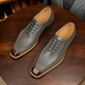 Zapatos Oxford de Punta Cuadrada, de Cuero Genuino, con Aumento de Altura, para Oficina y Vestir, para Todas las Temporadas, con Cordones y Suela de Goma - Product Image 4