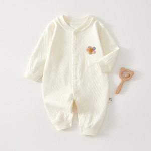Mameluco de Bebé de Algodón Puro de Manga Larga Unisex para Primavera y Otoño, Traje de Gateo para Recién Nacido con Bordado de Flores - Product Image 1