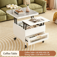 Table d'appoint multifonctionnelle convertible pour café et repas, mobile à roulettes, avec plateau relevable, tiroir de rangement en pierre, pour canapé et salon