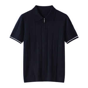 Maglietta 100% da <span class=keywords><strong>uomo</strong></span> con collo a Polo in <span class=keywords><strong>lana</strong></span> Merino Fine maglia mezza Zip a coste a contrasto <span class=keywords><strong>di</strong></span> colore a maniche corte - Product Image 2