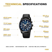 Montre chronographe à quartz pour homme SKMEI 1958, bracelet en cuir véritable, cadran lumineux, résistance à l'eau 3BAR, montre-bracelet décontractée pour affaires