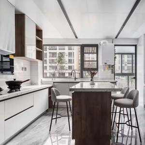 Prix de gros, armoires de cuisine de style européen, armoires de cuisine modernes en bois blanc brillant avec évier en acier inoxydable - Product Image 1