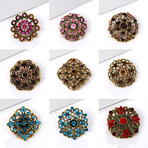 Broches y Alfileres Personalizados de Aleación Chapada en Oro con Diseño Floral Vintage y Cristales de Estrás, Joyería de Moda para Regalo Musulmán y Fiestas - Product Image 2