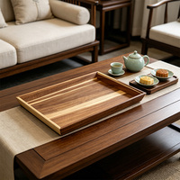 Plateau de service en bois personnalisé, plateau de service en bois avec poignées découpées, plateau rectangulaire en bois pour le café