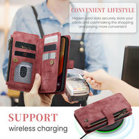 Étui en cuir PU CaseMe pour 14 Pro avec porte-cartes à fermeture éclair, design antichoc
