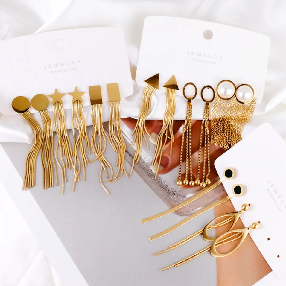 Design Gold Stainless Steel Earrings Personalized Jewelry Korea Long Drop Tassel Earrings For Women