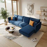 Ensemble de canapés sectionnels en velours de luxe moderne pour salon, design en forme de L, ensemble de canapés 5 places avec chaise longue inclinable et pieds dorés