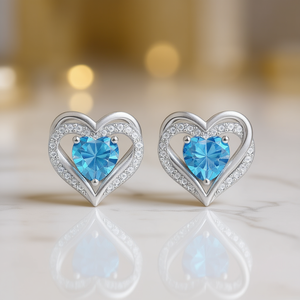 Boucles d'oreilles en cristal bleu clair en forme de cœur E2889, bijoux de mariage romantiques en argent 925 pour femmes - Product Image 2