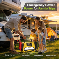 Jump Starter Mobil 24000mAh, Kompresor Udara 150PSI, Power Bank USB & USB-C, Senter LCD, Perlengkapan Darurat