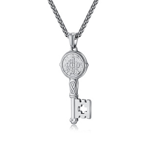 Collar de llave de medalla de San Benito católico, collares de cadena de San Benito de Color dorado de acero inoxidable, joyería religiosa, Colar para hombres - Product Image 1