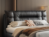 Italienisches Minimalistisches Schlafzimmer-Schieferlederbett mit Plüsch-Daunenrückenlehne, Schwarz, 1,8-Meter-Flush-Doppelbett