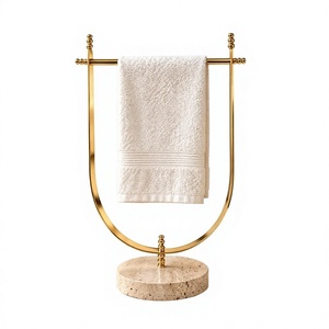 Modern Luxury <b>Standing</b> <b>Towel</b> Rack with Gold Finish and Stone Base for Bathroom heavy duty wall organizer premium metal <b>towel</b> - Product Image 1