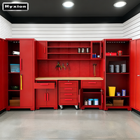 Hyxion OBM Nouvelle armoire à outils combinée noire, grande armoire en acier pour atelier, établi amovible pour garage, rangement d'outils en bois et en aluminium