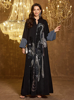 Nouvelle Robe de Soirée Formelle Longue en Satin Noir pour Femme, Col Montant, Manches Longues, Broderie Perlée et Pailletée Faite Main, Coupe Ample et Texturée