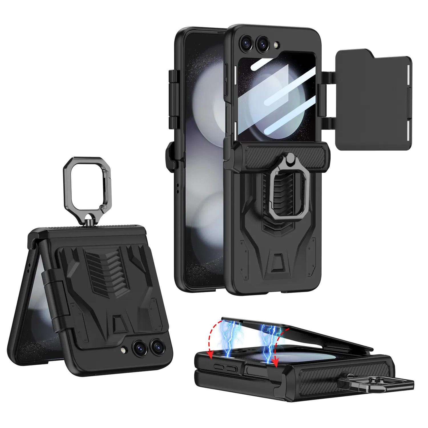 Magnetic Ring Stand Armor Case with window protection For Samsung Galaxy Z Flip 5,GKK patent design with magnetic hinge