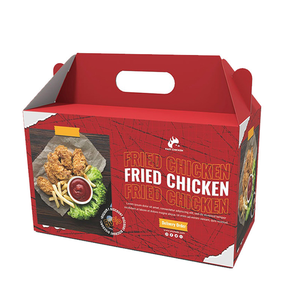 Cajas de cartón impermeables portátiles de <span class=keywords><strong>pollo</strong></span> frito y sushi coreanas personalizadas para embalaje de alimentos para llevar con asas - Product Image 4