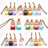 Diffuseur de voiture suspendu personnalisable, flacon vide en verre coloré, désodorisant avec couvercle en bois véritable, vente en gros