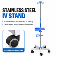 Support de perfusion mobile réglable en acier inoxydable avec 4 crochets, plateau de rangement et base à cinq roulettes pour hôpital