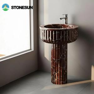 Мраморная раковина StoneSun Red Calacatta Viola, отдельностоящая, на пьедестале, для ванной комнаты - Product Image 5