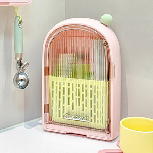 Creamy Chopstick Holder Wall Mounted Plastic Draining Rack Oval Shape Hanging Kitchen Storage Organizer - Product Image 3