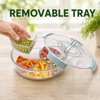 Boîte de rangement alimentaire rotative pour cuisine avec couvercle hermétique à clipser, plateau intérieur amovible et compartimenté, en PET, PP et silicone, multi-usage, portable, OEM