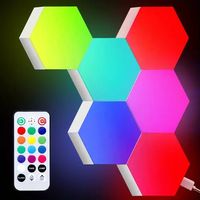 Lampes murales LED hexagonales RGB, télécommande, panneau modulaire, DIY, connectables, changement de couleur, écologiques, à intensité variable, décoration de chambre à coucher, décoration de la maison