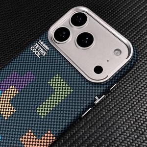 Custodia Magnetica con Motivo <span class=keywords><strong>Tetris</strong></span> Retrò per iPhone 17 16 Pro Max, Cover Antiurto con Texture in Fibra di Carbonio - Product Image 4