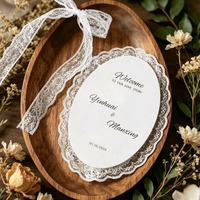Carte de numéro de table personnalisée ovale avec bordure en dentelle, chiffres personnalisés pour la décoration de table de mariage