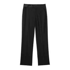 KZ7223 New 2022 European Chic Side Satin Decorate Black Pants Women Casual Trousers 12