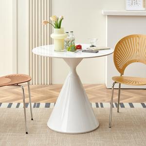 Table à manger ronde en pierre frittée de style nordique, simplicité moderne, avec <span class=keywords><strong>pieds</strong></span> en métal, <span class=keywords><strong>4</strong></span> places, crème française et blanc pur - Product Image 1