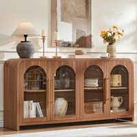 Buffet avec portes en verre cintrées, marron, moderne, en panneaux de particules, style antique, durable, grand espace de rangement, pour salon