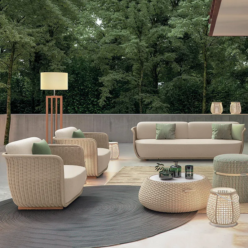Free Combination Luxury PE Rattan Modern Room Outdoor Garden Patio Furniture 7 Seater Tea Table Chair Sofa Sets